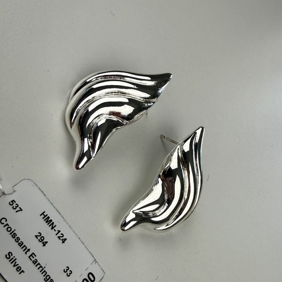 Heaven Mayhem Womens Silver Plated Brass Croissant Earrings - Picture 3 of 7